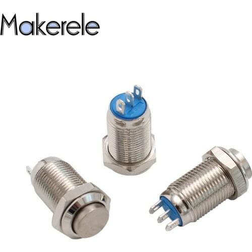 1PC LED Bulb Night Light Button Switch 10mm Instantaneous Self-locking Flat Metal Switch Waterproof Wholesale1NO 1NC 3Pin IP65