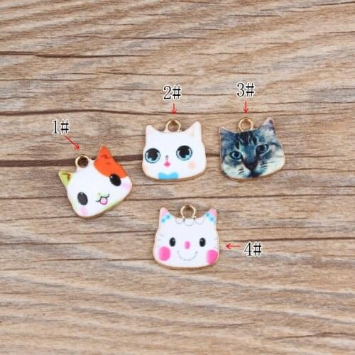 100pcs 17*17MM cute diy Jewelry accessories enamel pendant alloy gold-color animal cat head charms pingente CH0064