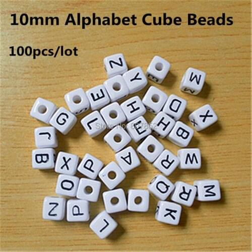 100pcs 10mm White DIY Acrylic Alphabet Cube Letter Bead plastic letter beads