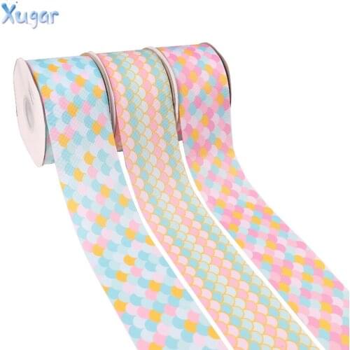 2Yards 3"(75mm) Pink Grosgrian Ribbon Mermaid Printed DIY Hairbows Accessories Decorative Ribbon Wedding Gift Wrap Handmade Tape
