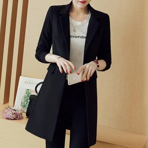 2021 Women Office Lady Long-style Pocket Newest Elegant Button Oversized Spring Black Slim Spring Plus Size 4XL Notched Chic