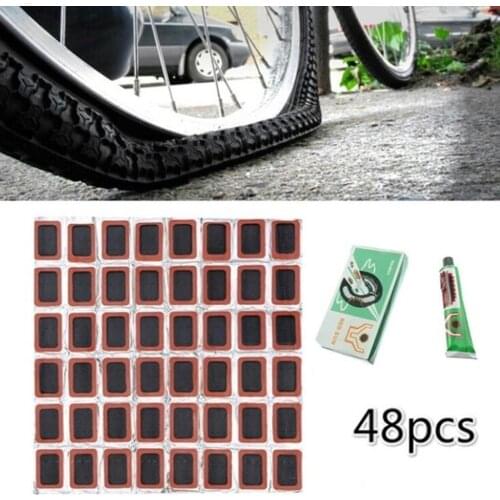48Pcs Square Round Rubber Cycling Bicycle Tire Tyre Puncture Repair Patches Tool