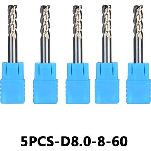 5pcs/lotD8-8-60 Tungsten Steel End Mills 3-Flute Flattened Head Milling Cutters Carbide End mills HRC45 Suitable for Aluminum
