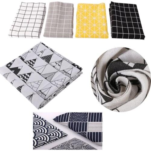 50x150cm Linen Cotton Fabric Classical Grid Japanese Printed Cloth Curtain Tablecloth Table Runner Pillow Case DIY Sewing Cloth