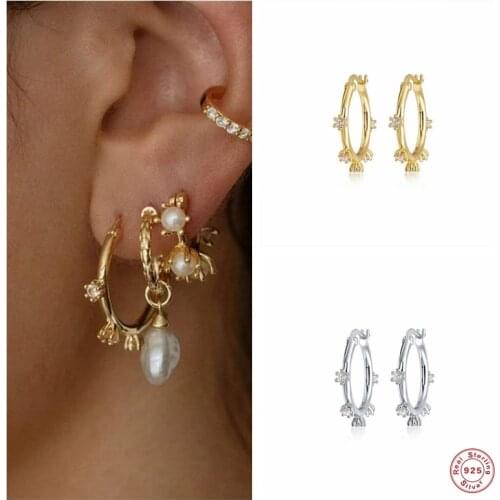 Aide 925 Sterling Silver Gold Zircon Huggies Hoop Earrings 16mm Circle Luxury Women Fine Jewelry For Wedding Gift Pendiente