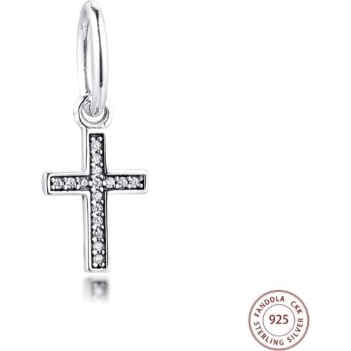 Authentic 925 Sterling Silver Symbol of Faith Cross Charms Fits Original Bracelet Women DIY Beads for Jewelry Making Bijoux