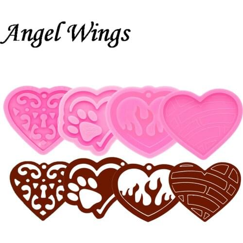 Shiny Different Shapes Heart with Paw Cutout Shape Silicone Epoxy Resin Molds Decorative Craft DIY Love Keychain Mold DY0136