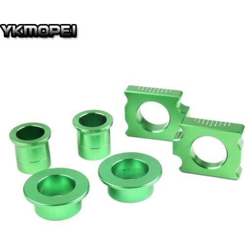 CNC Front Rear Billet Wheel Hub Spacers Chain Adjuster Axle Block for KX125 KX250 KXF250 KXF450 Motorcycle Motorcross Dirt Bike