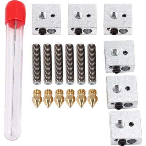 3D Printer 0.4mm MK8 Stainless Steel Extruder Nozzle Print M6 Head & 1.75mm 30mm Length PTFE Throat Tube & Heater Blocks Hotend