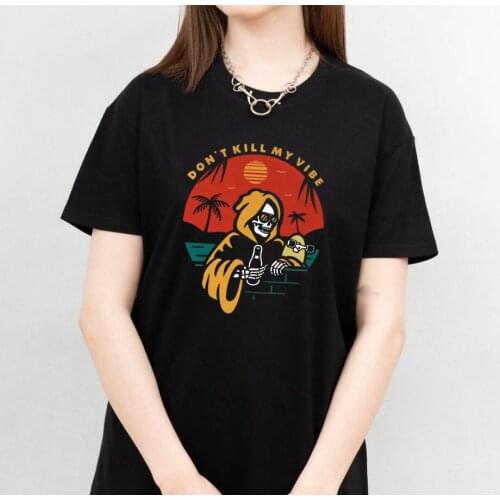 Don't kill my vibe T-shirt Funny Skeleton Summer Vocation Shirt grunge goth Style top women aesthetic art vintage tees