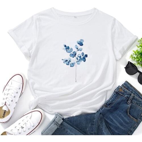 Watercolor Flowers Tee Shirt Femme Pattern Printing Woman Tshirt Top Simple Wild T Shirt Women Fashion Casual Camisetas Mujer