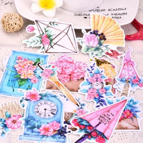 13pcs Exquisite Self-made Pink flower umbrella Letters Stickers DIY Craft Sticker Pakc Photo Albums Diary