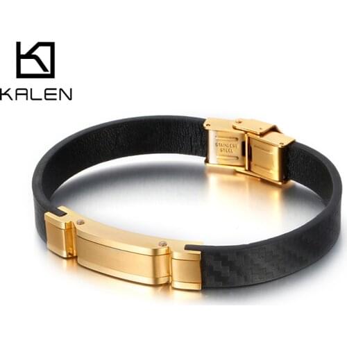 KALEN 22.5cm Fashion Genuine Leather Bracelet Men Stainless Steel Casual Wrap Bracelet Jewelry Accessories