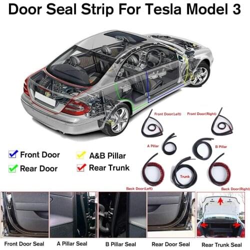 Car Door Trim Moulding Rubber Weatherstrip Seal Strip Door Seal Kit Soundproof Wind Noise Reduction For Tesla Model 3 7PCS