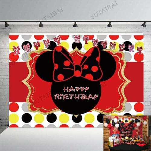 Red Bow Caroon Mouse Party Theme Backdrop Children Birthday Cake Smash Decor Banner Baby Photo Studio Background Photography