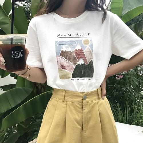 Summer 2021 New Womens Artistic Oil Painting Loose Ins Short-Sleeved T-shirt Womens Casual Student Top