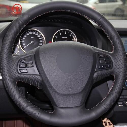 LQTENLEO Black Artificial Leather Hand-stitched Car Steering Wheel Cover for BMW X3 F25 2010-2017 X5 F15 2013-2017