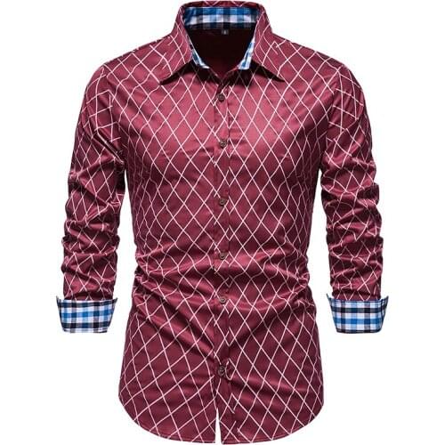 Men Casual Long Sleeve Button Down Plaid Shirt Slim Fit Muscle Dress Shirts Tops 2021 Mens Fashion Vintage