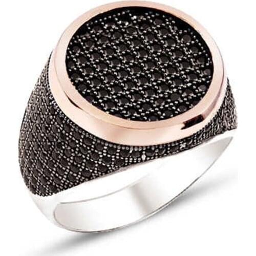 Silver Black Zircon Stone Embroidered Men 'S Ring