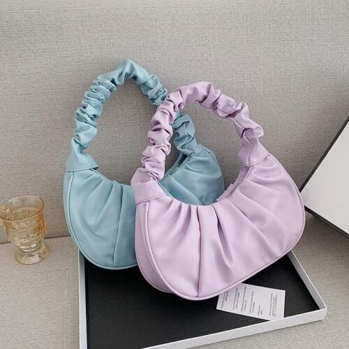 Soft Pleated Handlebags For Women PU Cloud Bags Leisure Armpit Bag Shopping Coin Purses One Shoulder Dumpling Bags for Female
