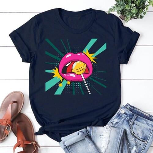 New lips Women T Shirt Casual Funny Tshirts Kawaii Tees Top Hipster Female Harajuku Short Sleeves Shirts Woman Clothe XK00013