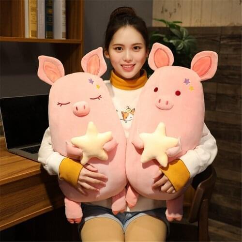 45/65/80 CM New Pig Stuffed Doll With Star Big Size Super Soft Office Nap Sleep Pillow Cushion Women Kids Birthday Gift