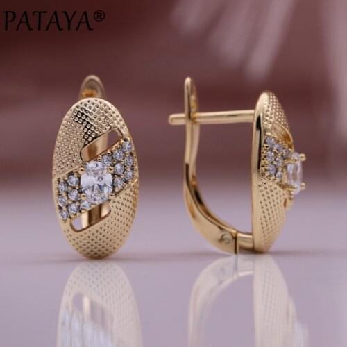 PATAYA New Oval Glossy Cute Drop Earrings 585 Rose Gold Natural Zircon Engagement Lovely Fashion Jewelry Women Hollow Earrings