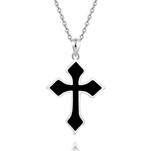 Retro Christian Jesus Single Titanium Scripture Cross Necklace Alloy Black Ashes Necklace Choker Cross Pendants for Men Women