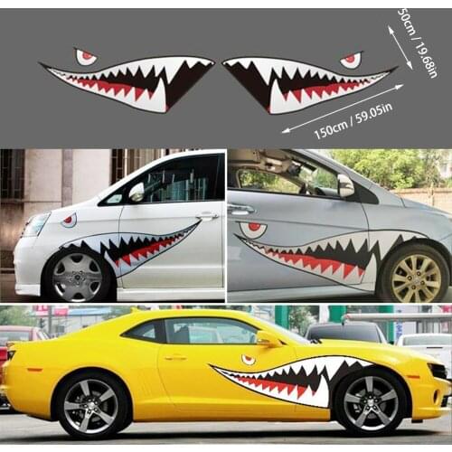 Pair 59'' Shark Mouth Tooth Teeth Sticker Vinyl Exterior Decal For Car Side Door