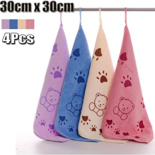 4 Pcs Kitchen Supplies Cozy Soft Hanging Towel Microfiber, Cute Animals Baby Hand Dry Towel Cartoon Hanging Bath Towel Bathroom