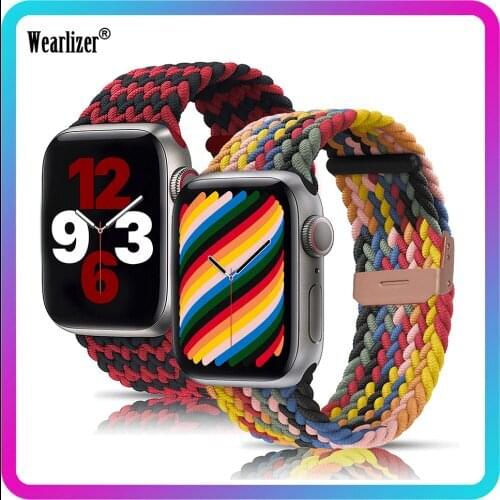 Wearlizer Adjustable Stretchy Band for Apple Watch 38mm 40mm 2 Pack Braided Elastic Nylon Watch Strap for iWatch Series 6 5 4 3