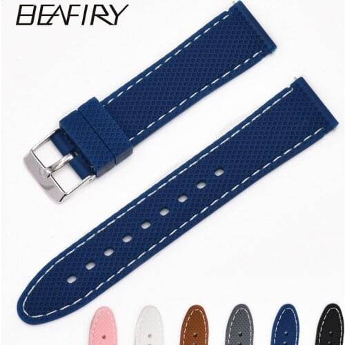 BEAFIRY Soft Silicone Watch Band Strap 20mm 22mm Waterproof Watchband for Samsung/Ticwatch for men women Belt Black Blue Brown
