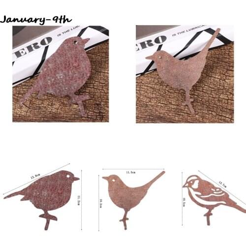 Rusty Metal Bird Silhouettes Garden Fence Decor Sparrow Robin Garden Birds Outdoors Garden Decoration Ornament Statues