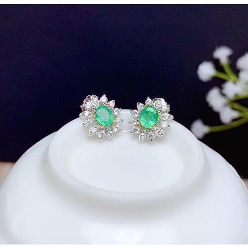 New Arrival Natural And Real 925 Sterling Silver Emerald Earring For the Party