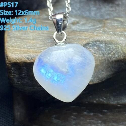 Top Natural Blue Light Heart Moonstone Pendant Necklace Jewelry For Woman Man Silver Sterling Chains Crystal Beads Stone AAAAA