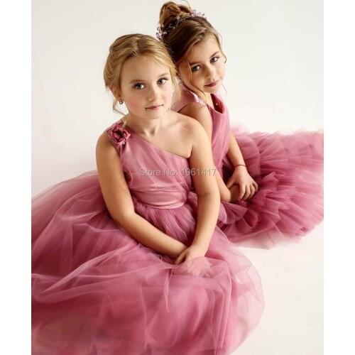 Girls Wedding Tulle Lace Girl Dress Infantil Fancy Autumn Princess Events Costume Kids Party Ceremony Children Clothing Pink