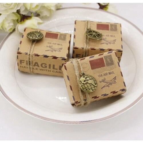 Vintage Kraft Paper Candy Box Travel Theme Airplane Air Mail Gift Packaging Box Wedding Souvenirs scatole regalo 50pcs/lot