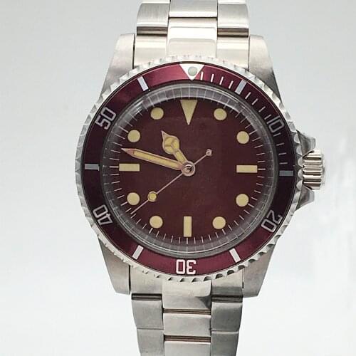 Vintage watch automatic machinery fashion leisure mens 39.5mm stainless steel bracelet folding buckle red aluminum bezel 06