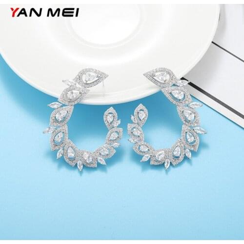 YANMEI Luxury C-type Ladies Earrings Dinner Earrings Temperament Simple Atmosphere Gorgeous Zircon Jewelry YME7936