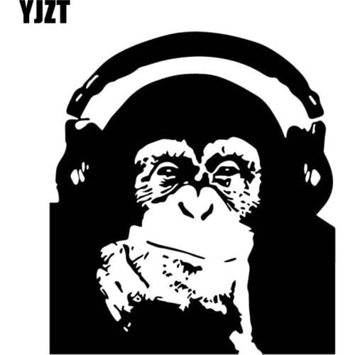 YJZT 14.8CM*16.7CM Chimpanzees Listening To Music Pattern Decorate Car Sticker Car Trunk Vinyl Decal Black/Silver C4-1850