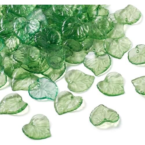 PANDAHALL Acrylic Leaf Beads 100pcs For Jewelry Making DIY Bracelets Necklace Earrings Green Color Transparent Leaves Beads