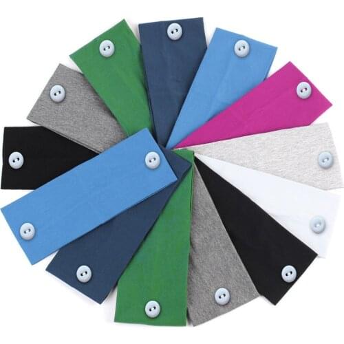 Women Headband With Button Cotton Hair Bandanna Summer Solid Color Head Wear For Ear Protection Facemask Yoga With Buckle