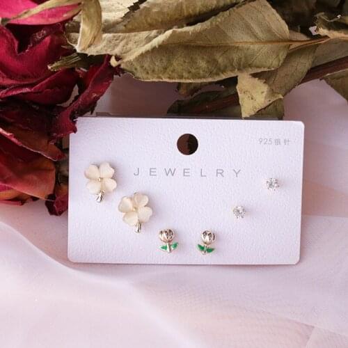 Cute Opal Leaf Enamel Flower Women Stud Earrings Set 2021 Korean Fashion Jewelry Set boucle oreille femme Free Shipping Earrings