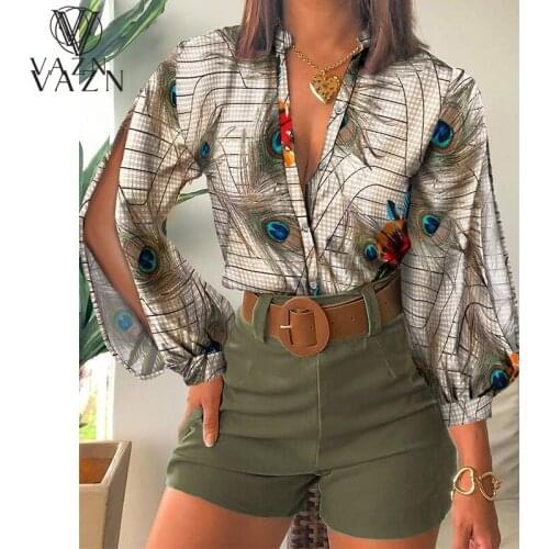 VAZN 2021 Early Autumn Retro Parity Chiffon Sexy Free Shirts Young Daily V-Neck Full Sleeve Women Slim Shirts