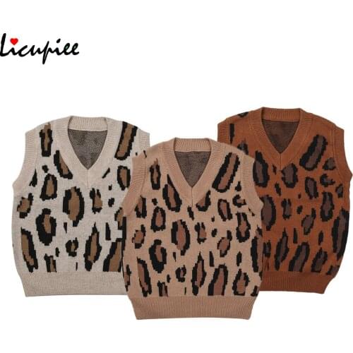 Baby Autumn Winter Knitted Baby Girl Vest Leopard Girl Waistcoat Kids Cardigan Fashion Warm Baby Clothes Toddler Vest 2-6 Years