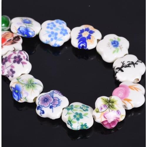 15mm Flower Shape Patterns Ceramic Porcelain Loose Crafts Beads Lot For DIY Jewelry Making