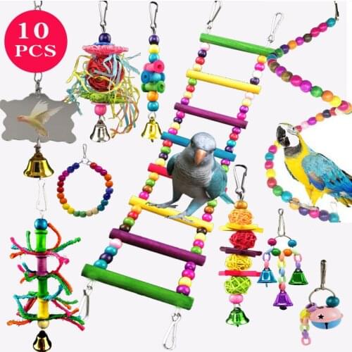 10PCS/Set Combination Parrot Toy Bird Articles Parrot Bite Toy Bird Toys Parrot Funny Swing Ball Bell Standing Training Toys