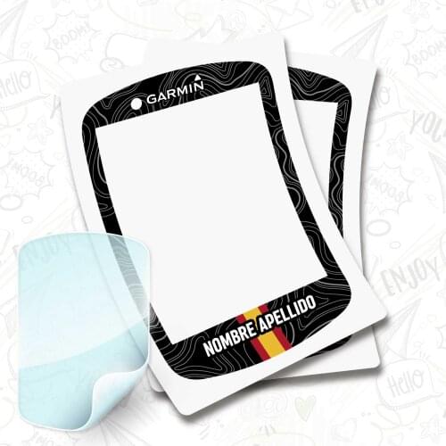 2 X flag stickers Spain name on vinyl for GARMIN EDGE 530 + PROTECTOR hydrogel bike BTT bike customizable