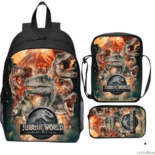3 Pcs/Set Jurassic Park School Bag Sets Shoulder Bag Teenage Girls Boys Book Bag Children Backpack Mochilas
