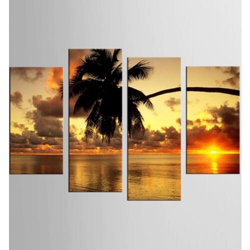 4 Pieces/set Coconut Sea View Wall Art For Wall Decor Home Decoration Picture Paint On Canvas Print Canvas Painting Unframed